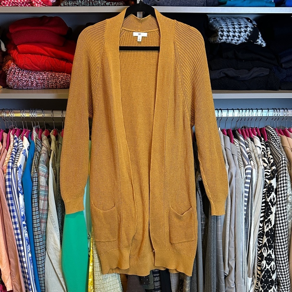 BP mustard open front 2 pocket long sleeve cardigan size S